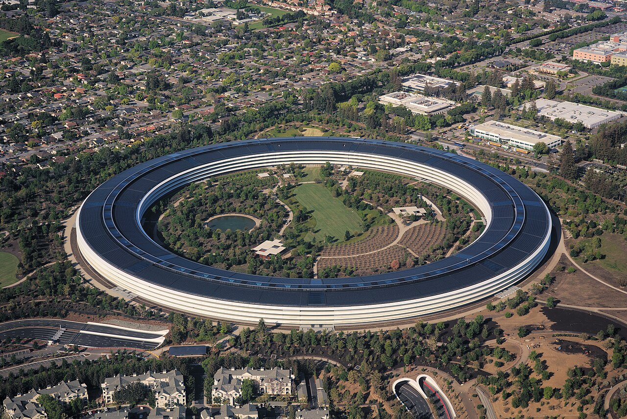 Aerial file photograph of Apple Park’s circular headquarters in Cupertino