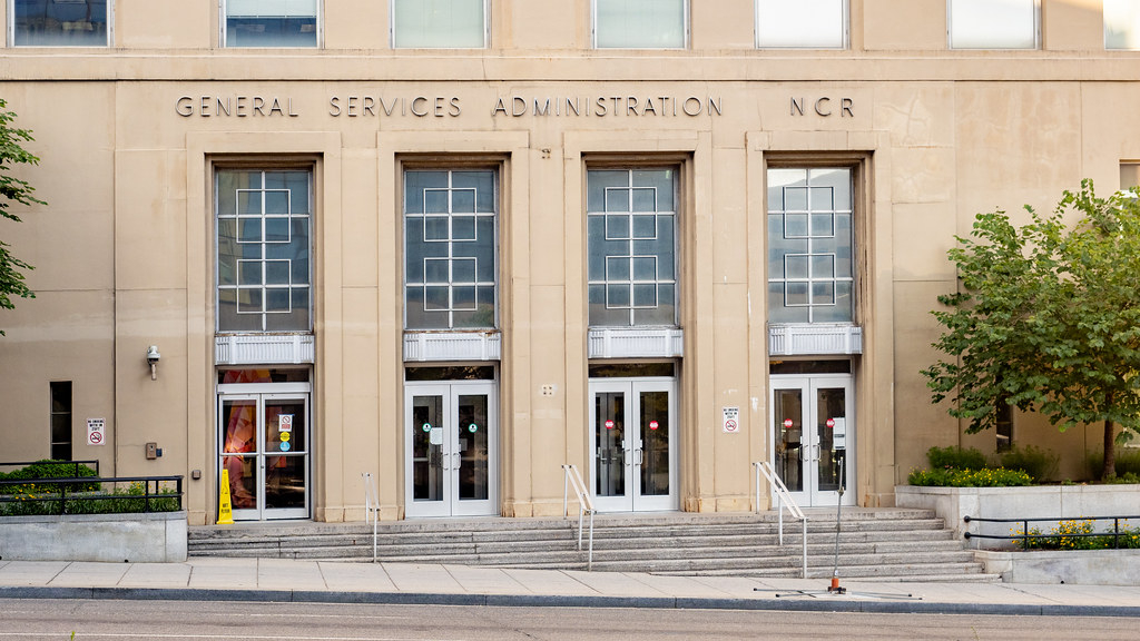 File photo: the signed entrance to a federal agency building.