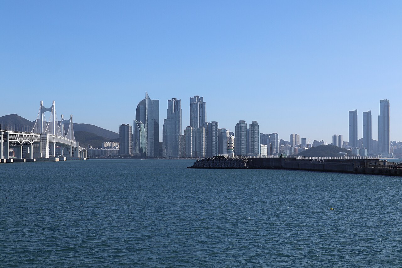 Busan skyline and Gwangan Bridge in a 2024 archive photograph