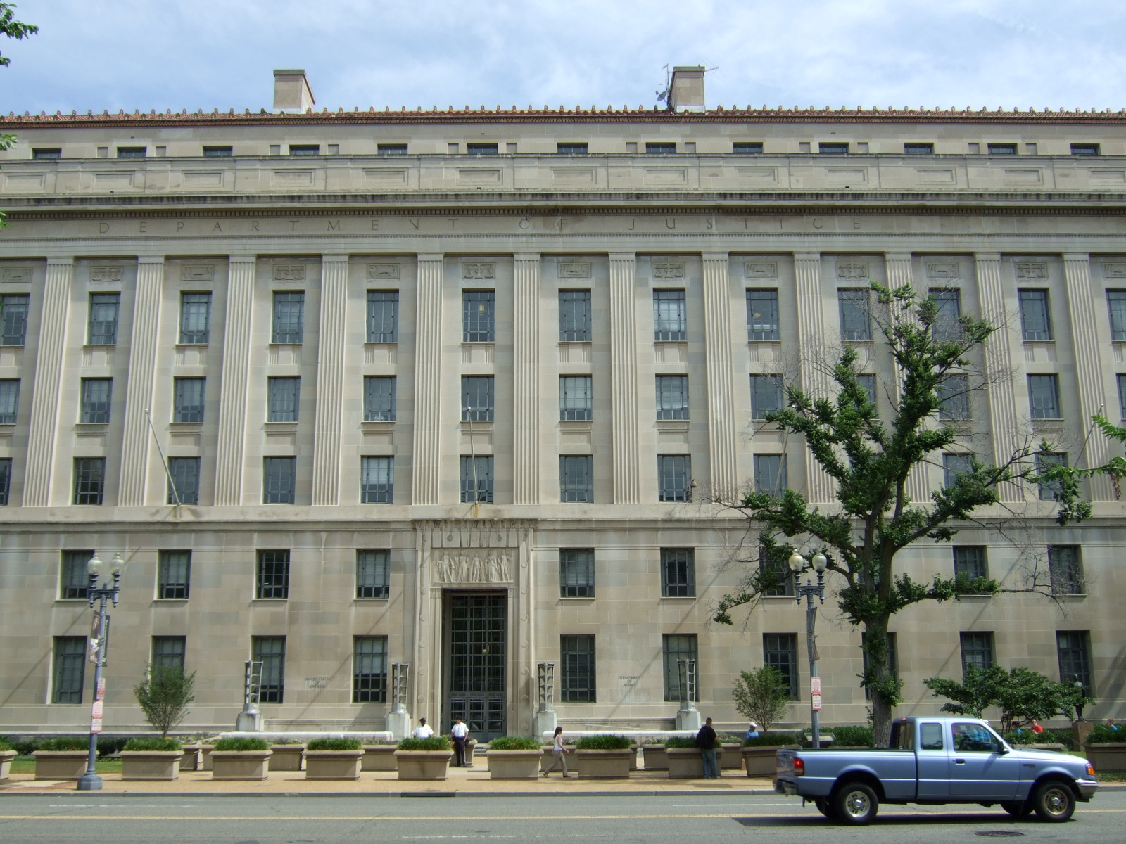 Department of Justice building facade in Washington.