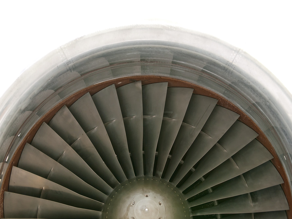 File photo: close view of curved engine blades in a museum.