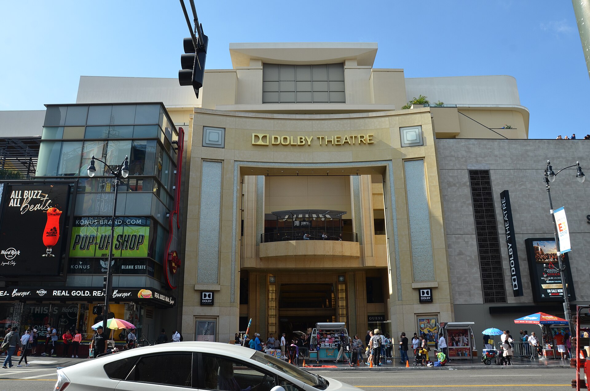Street view of the Dolby Theatre facade in Hollywood.