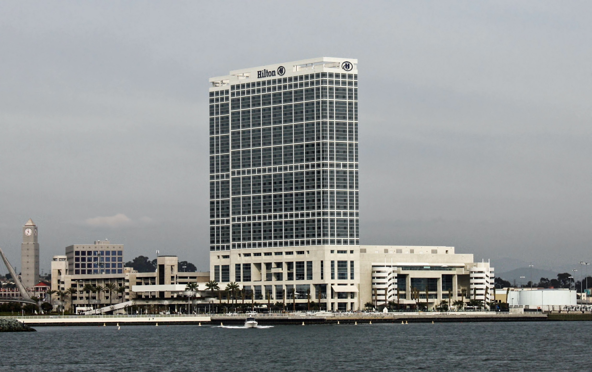 Hilton San Diego Bayfront tower viewed across the water.
