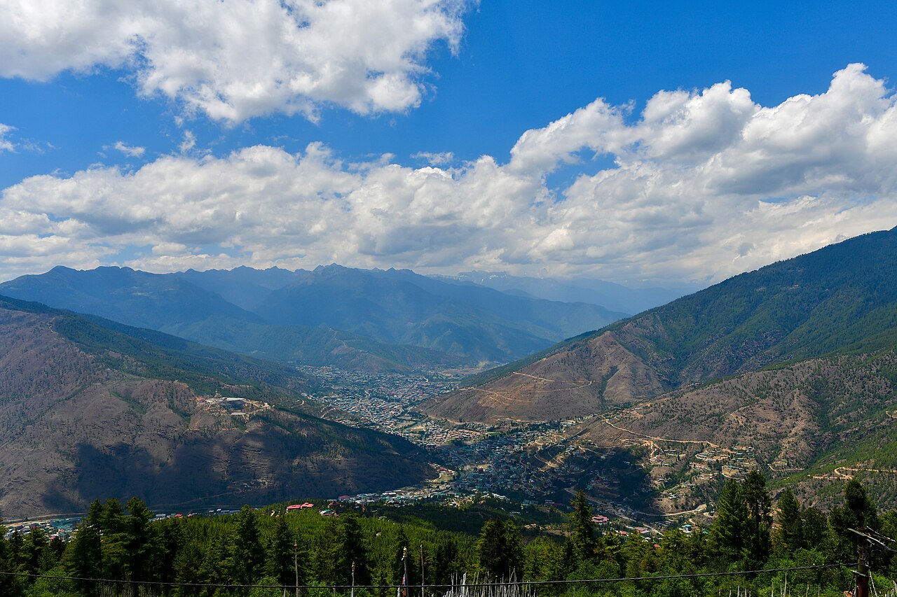 Thimphu city and surrounding hills in Bhutan.