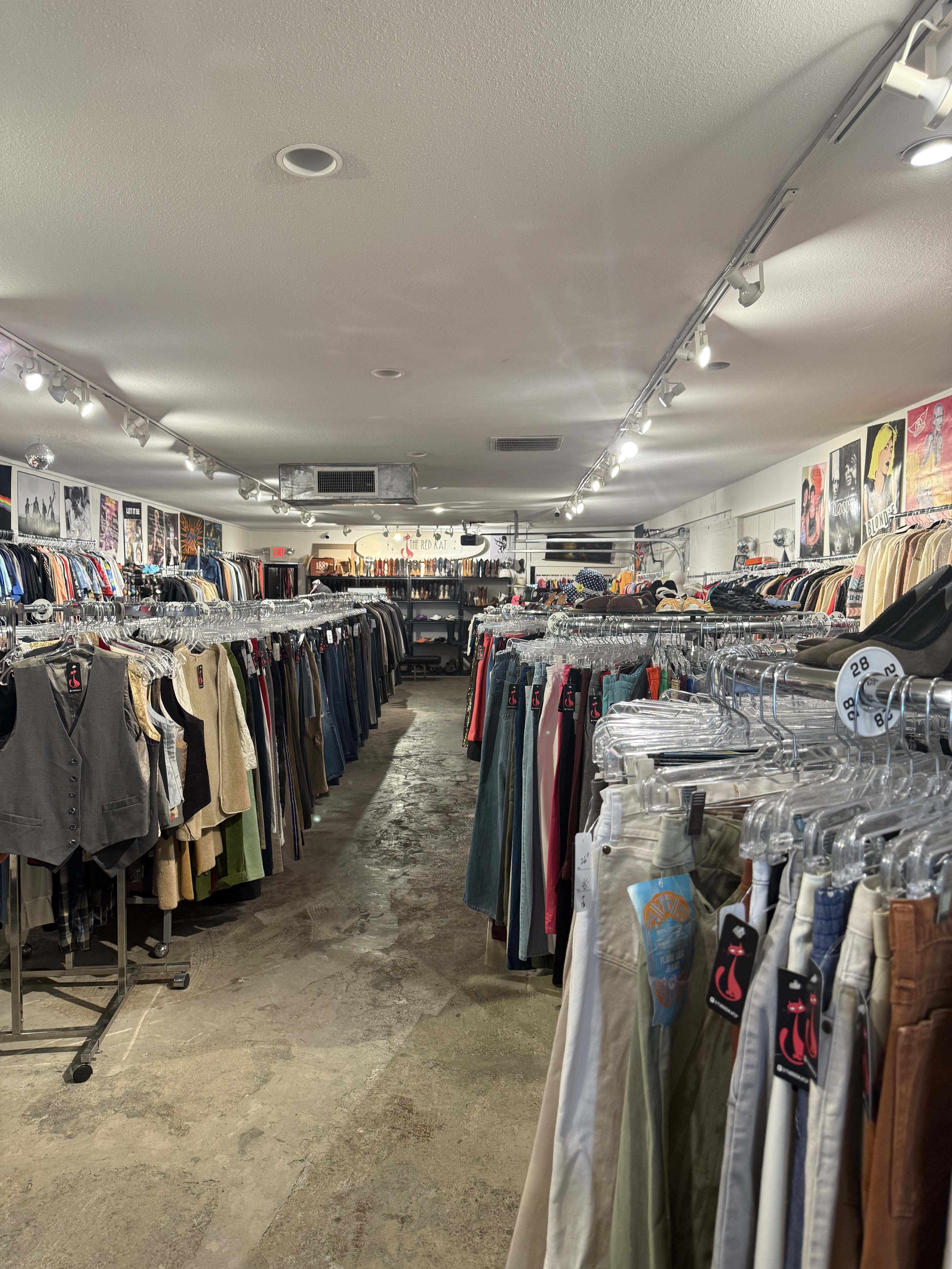 Clothing racks inside an Arts District shop.