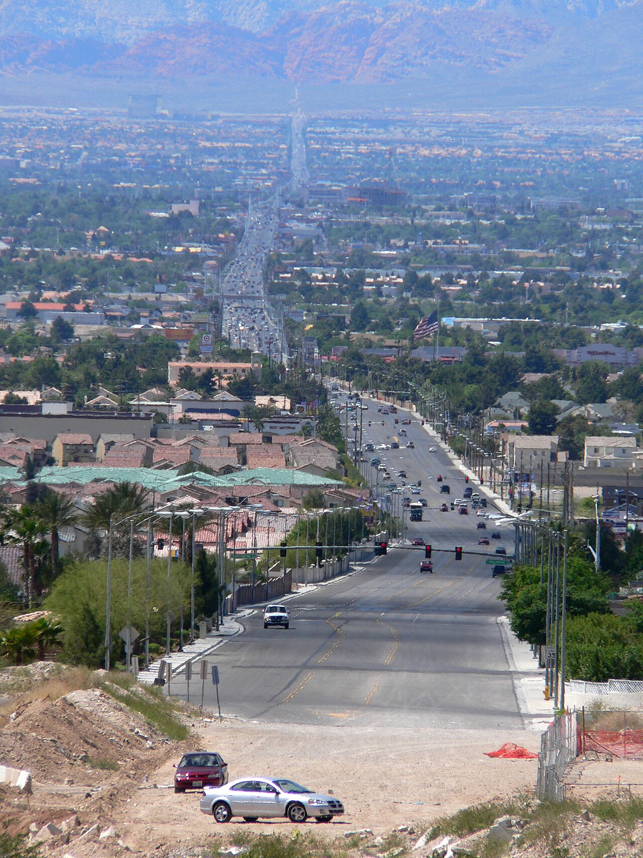 Long view along Charleston Boulevard through Las Vegas.