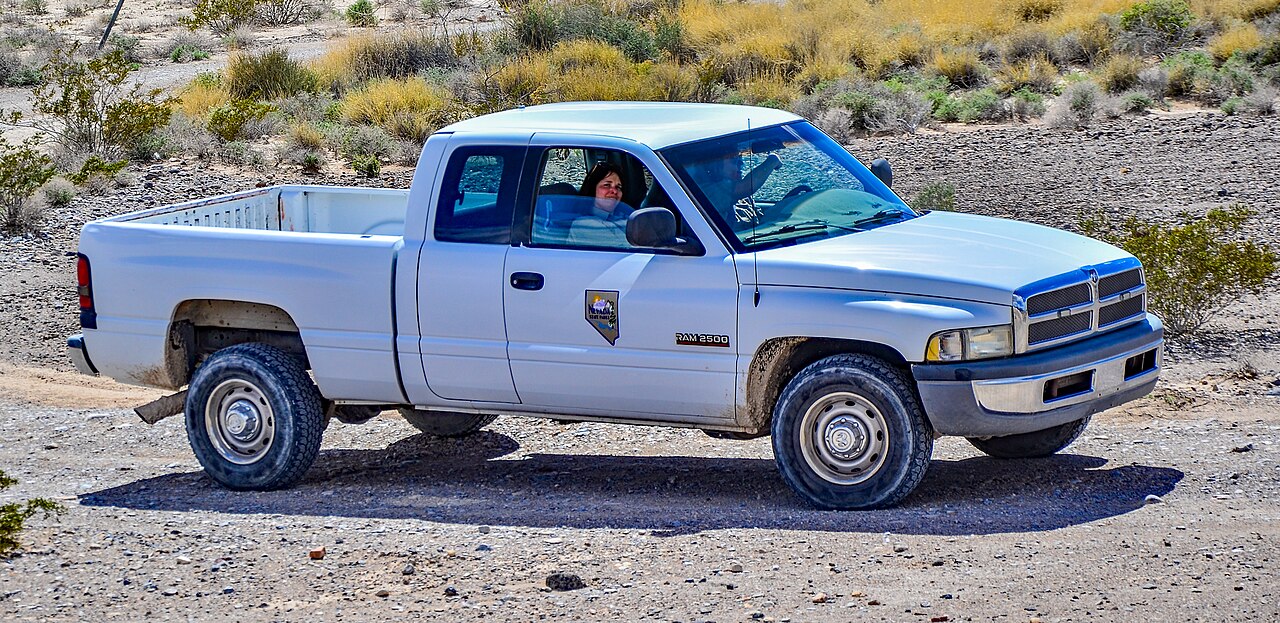 Nevada State Parks pickup truck on a dirt track.
