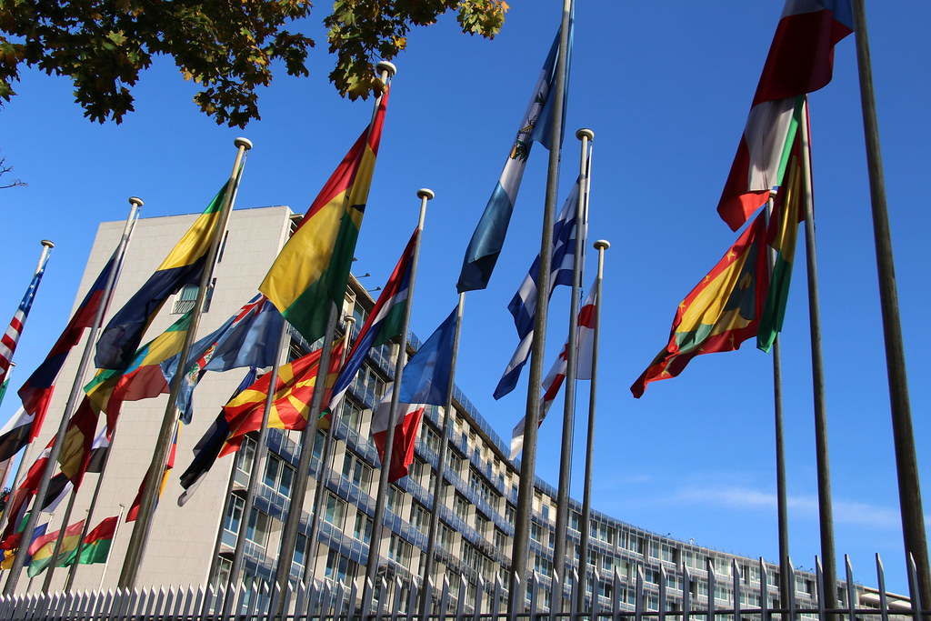 File: flags outside UNESCO headquarters.