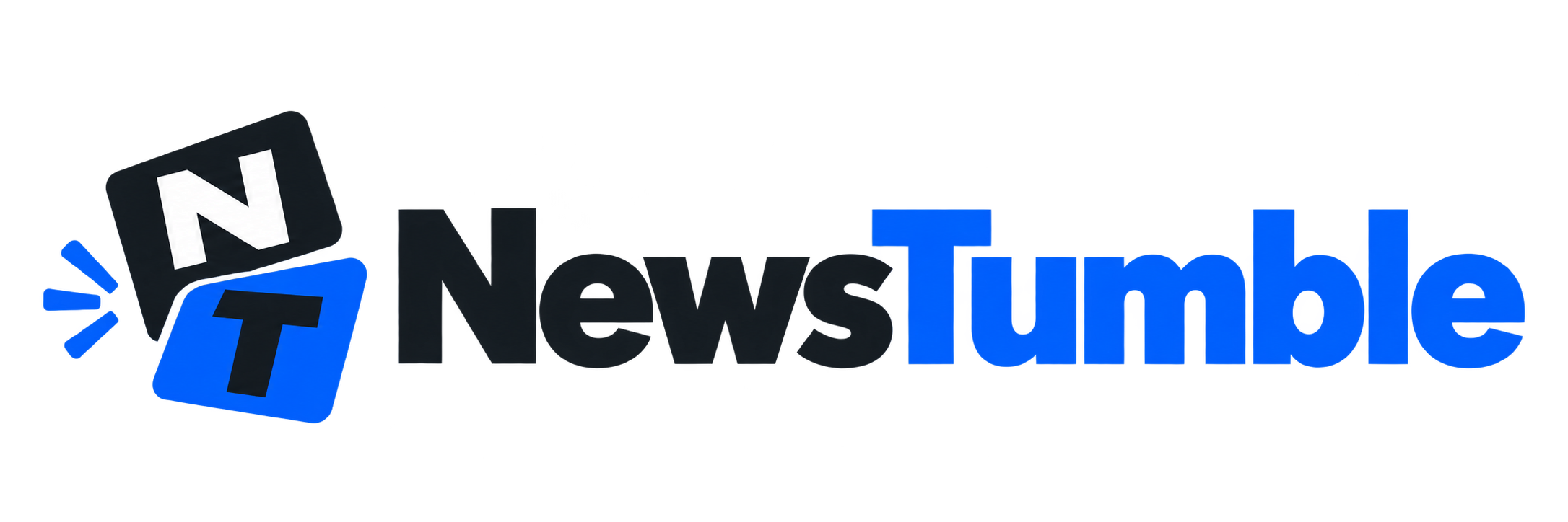 The NewsTumble blue tumbling-card logo.