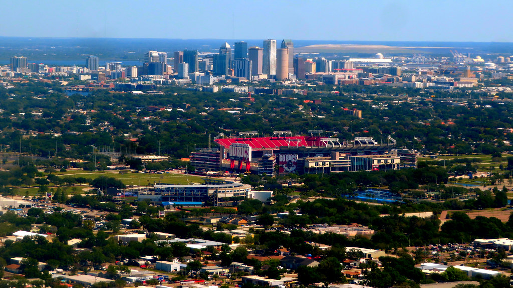 File photo (2024): Raymond James Stadium and nearby ballpark beneath Tampa’s skyline.