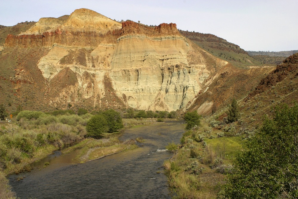 Layered Cathedral Rock rises above the John Day River.