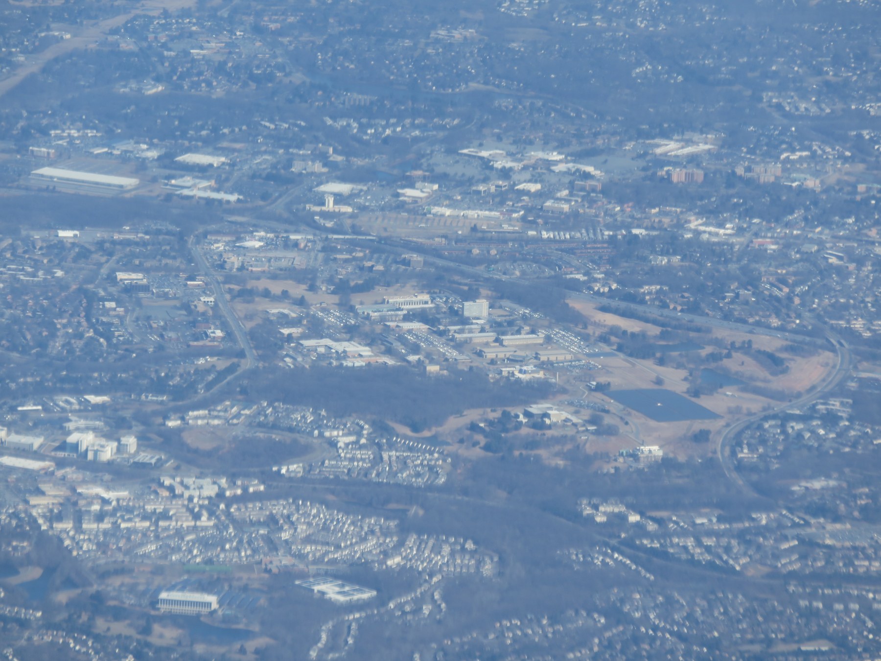An aerial view of the NIST campus and surrounding Maryland neighborhoods.