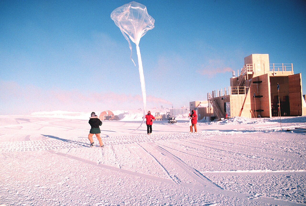 An ozonesonde launch at South Pole Station, photographed February 11, 2011