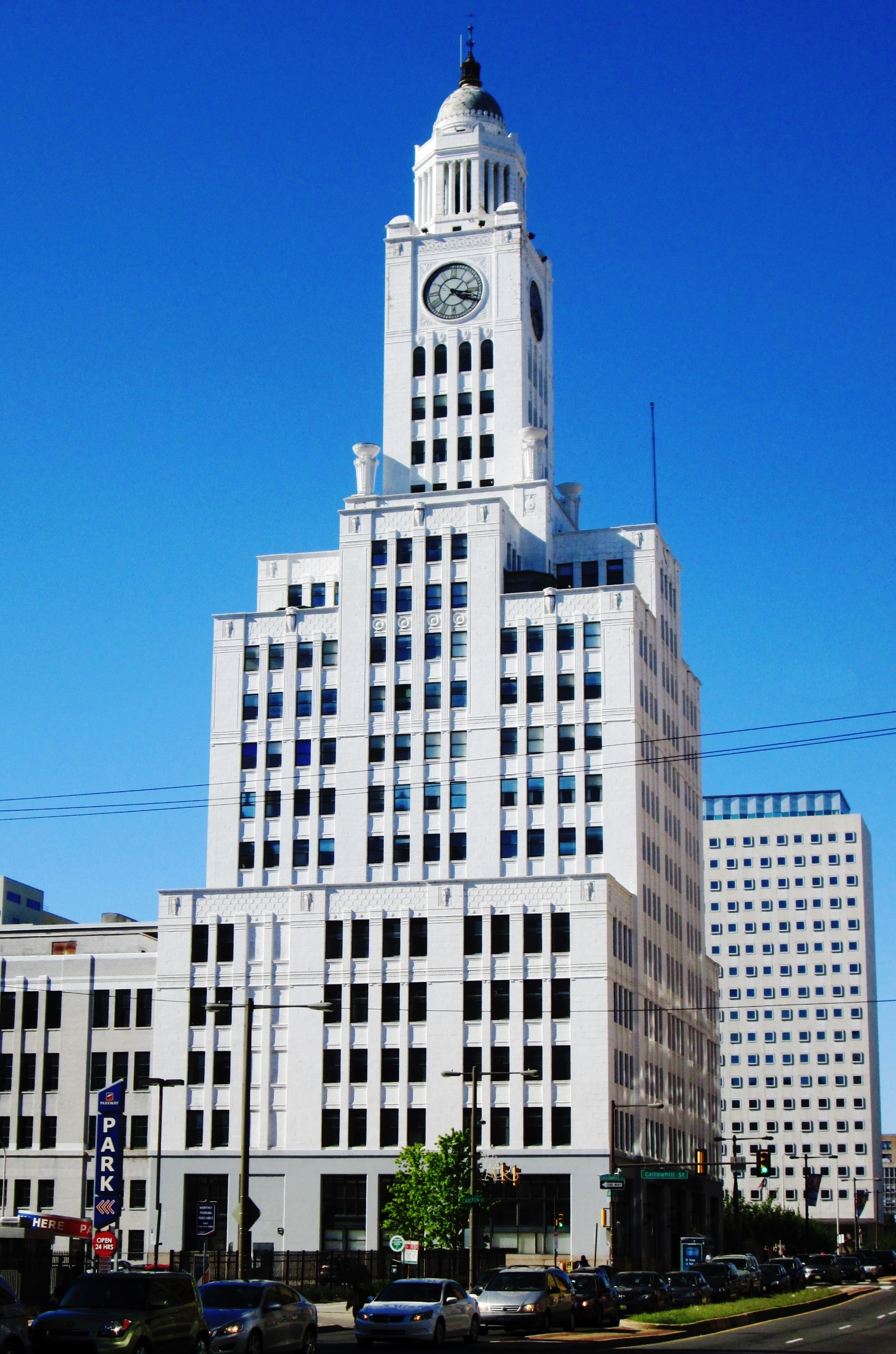 White clock-tower building on North Broad Street.