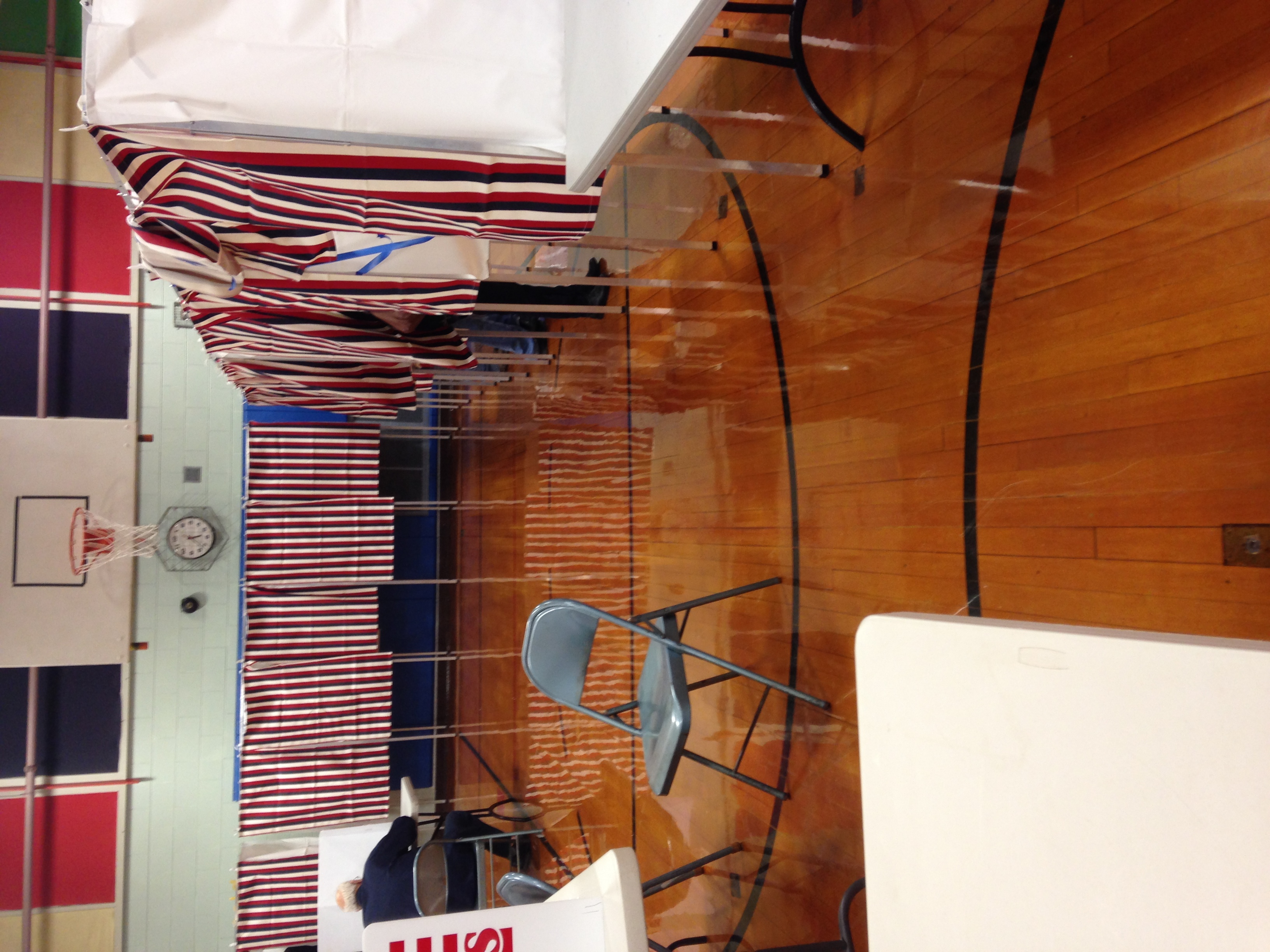 Tables and voting stations inside the Ward 1 polling place in Nashua, New Hampshire.