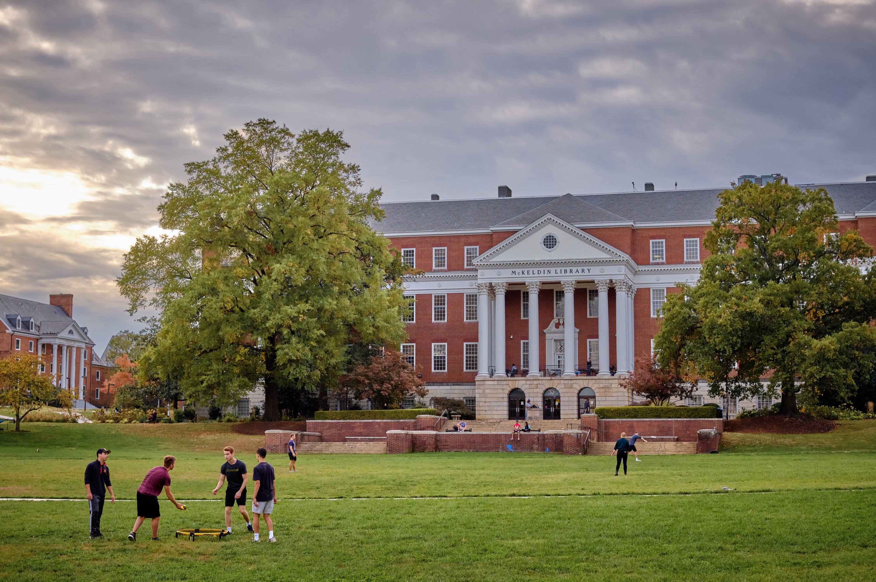 People on McKeldin Mall outside the university library.