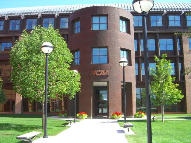 Entrance to the NCAA headquarters building in Indianapolis.